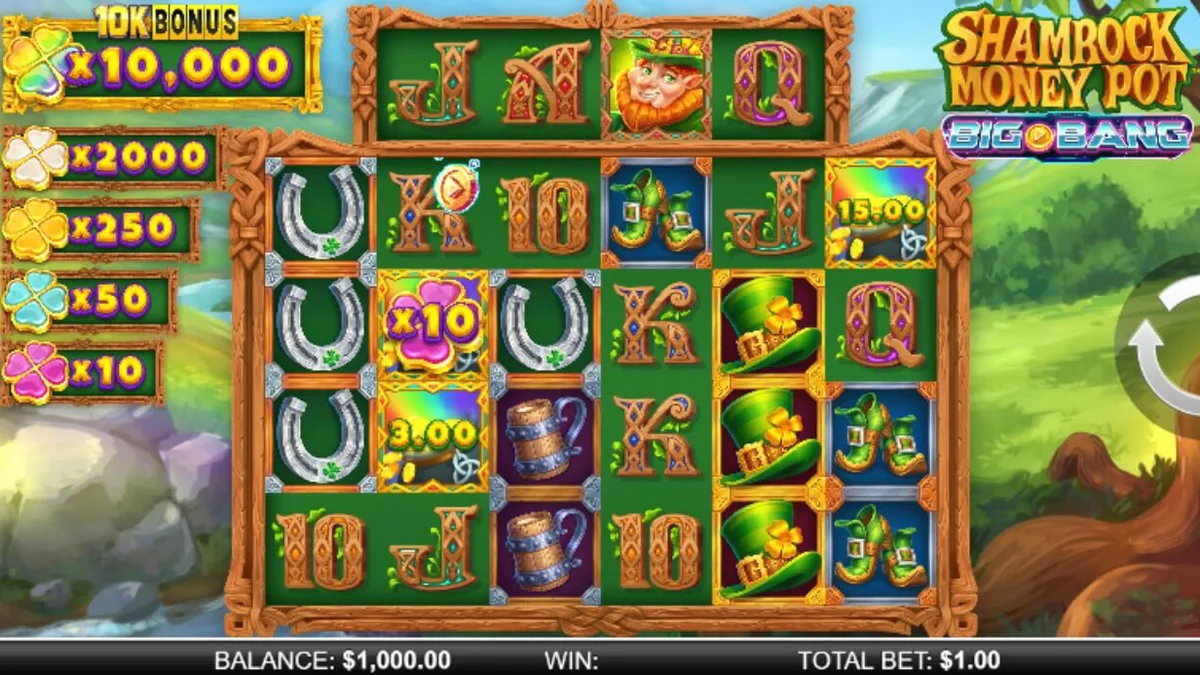 Shamrock Money Pot Big Bang স্লট গেমের একটি দৃশ্য